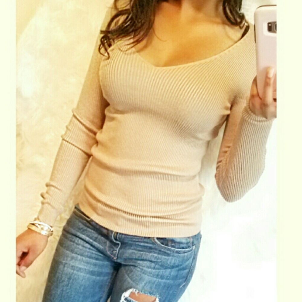 Fashion Nova Tan Knit Long Sleeve Sweater/Top